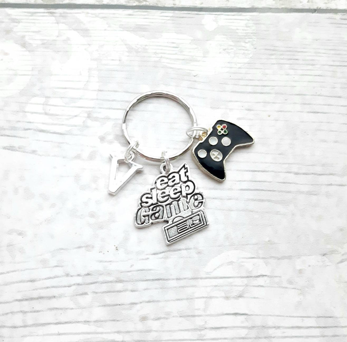 Gaming keyring, eat sleep and game keychain, game controller gift, teenage boy present, gamer gift, key accessory