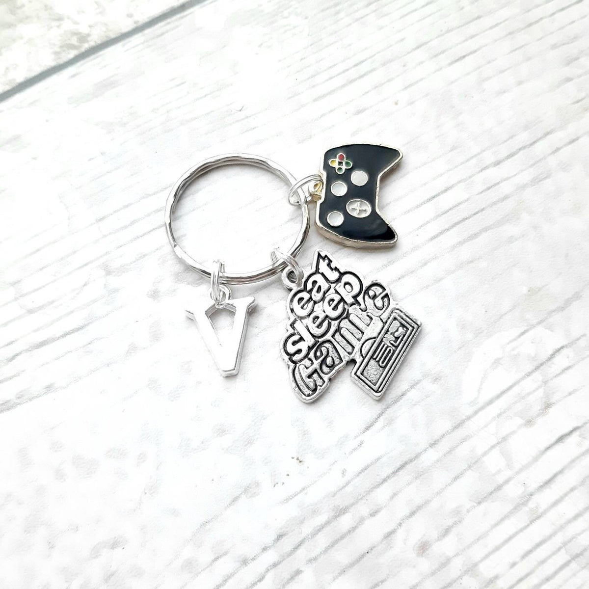Gaming keyring, eat sleep and game keychain, game controller gift, teenage boy present, gamer gift, key accessory