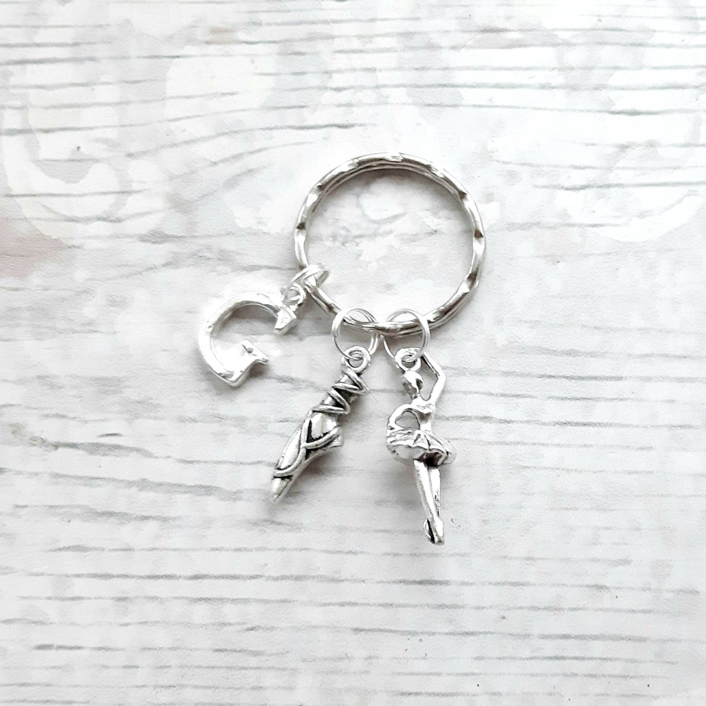 Ballerina keyring, ballet shoe keychain, initial dancer gift, dance recital present, dancing purse charm, pointe shoe keyring