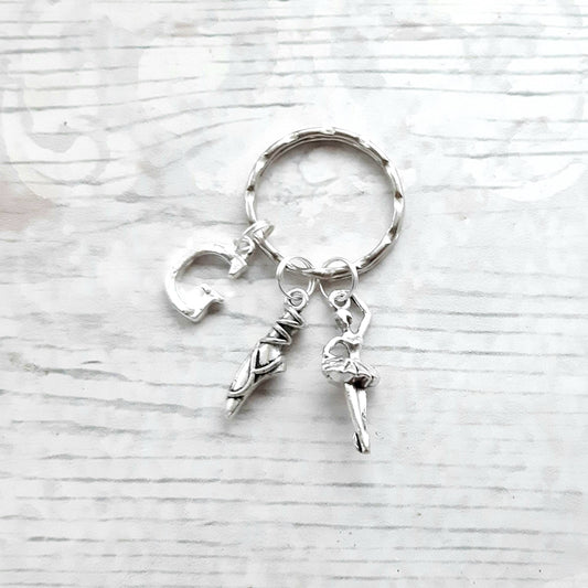 Ballerina keyring, ballet shoe keychain, initial dancer gift, dance recital present, dancing purse charm, pointe shoe keyring