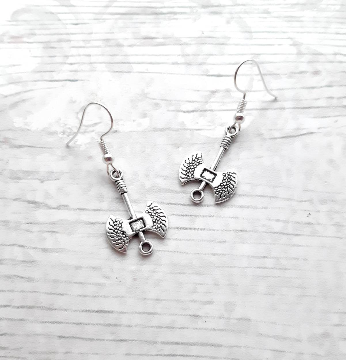 Axe earrings, weapon jewellery, halloween jewelry, hatchet earrings, viking gift, zombie apocalypse, horror earrings