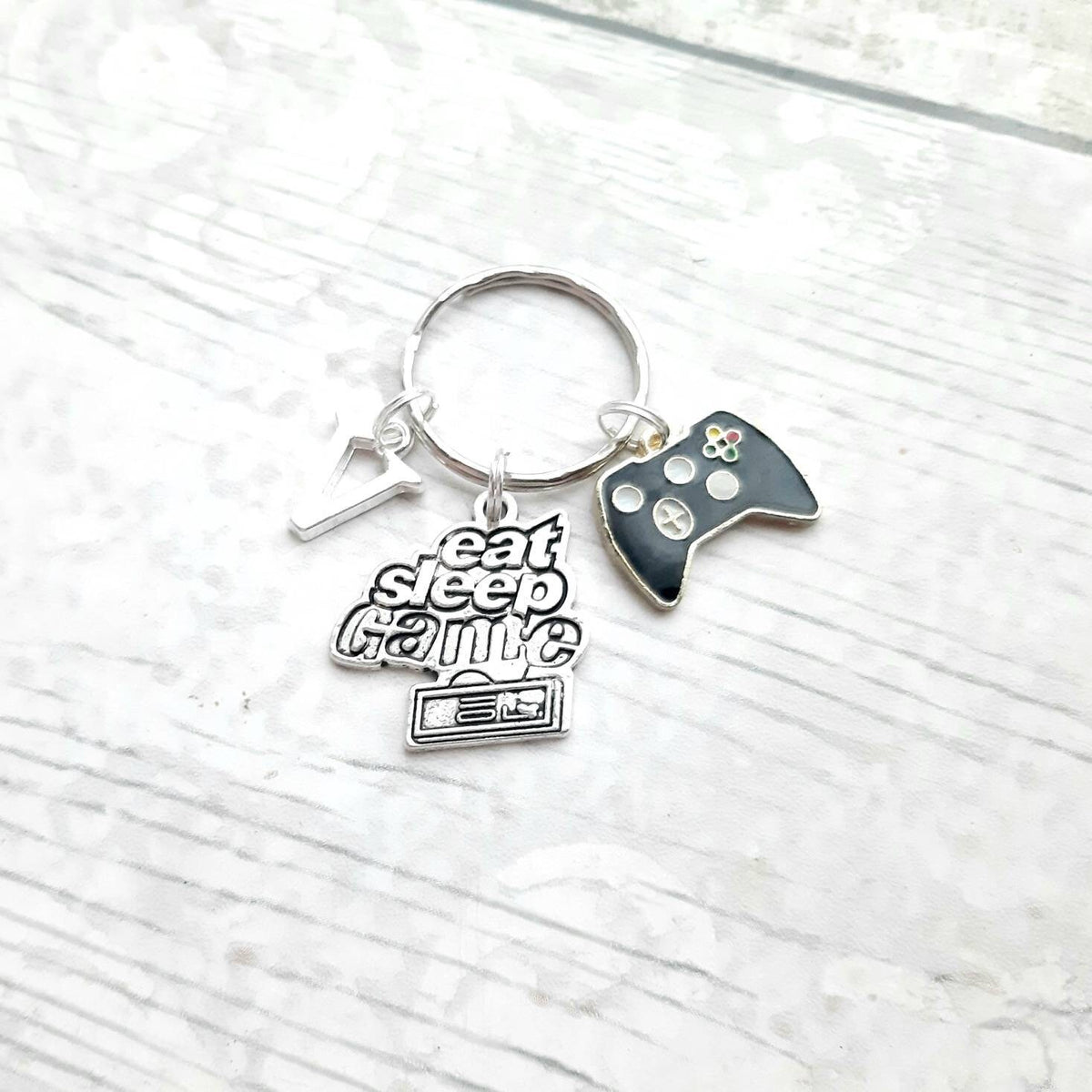 Gaming keyring, eat sleep and game keychain, game controller gift, teenage boy present, gamer gift, key accessory