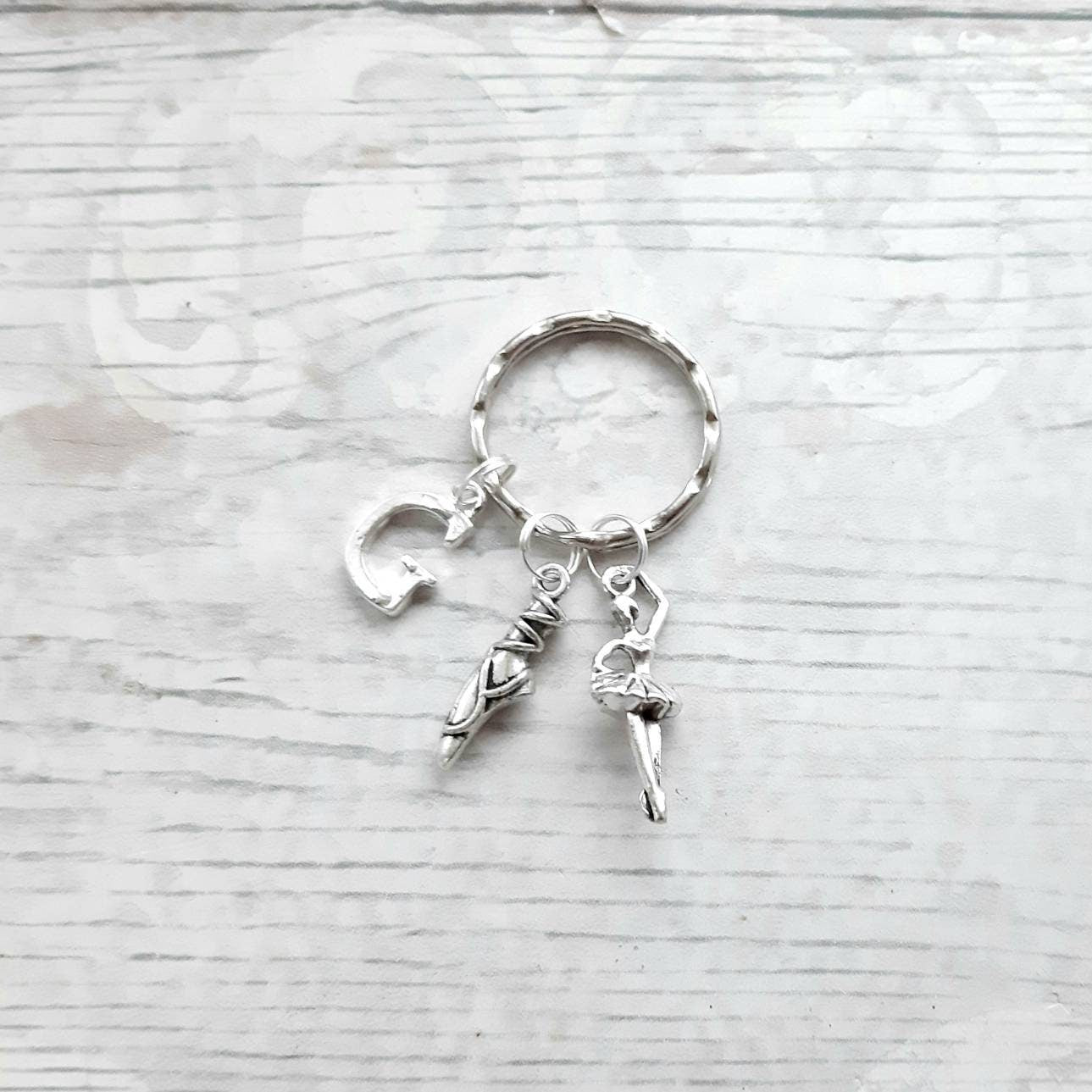 Ballerina keyring, ballet shoe keychain, initial dancer gift, dance recital present, dancing purse charm, pointe shoe keyring