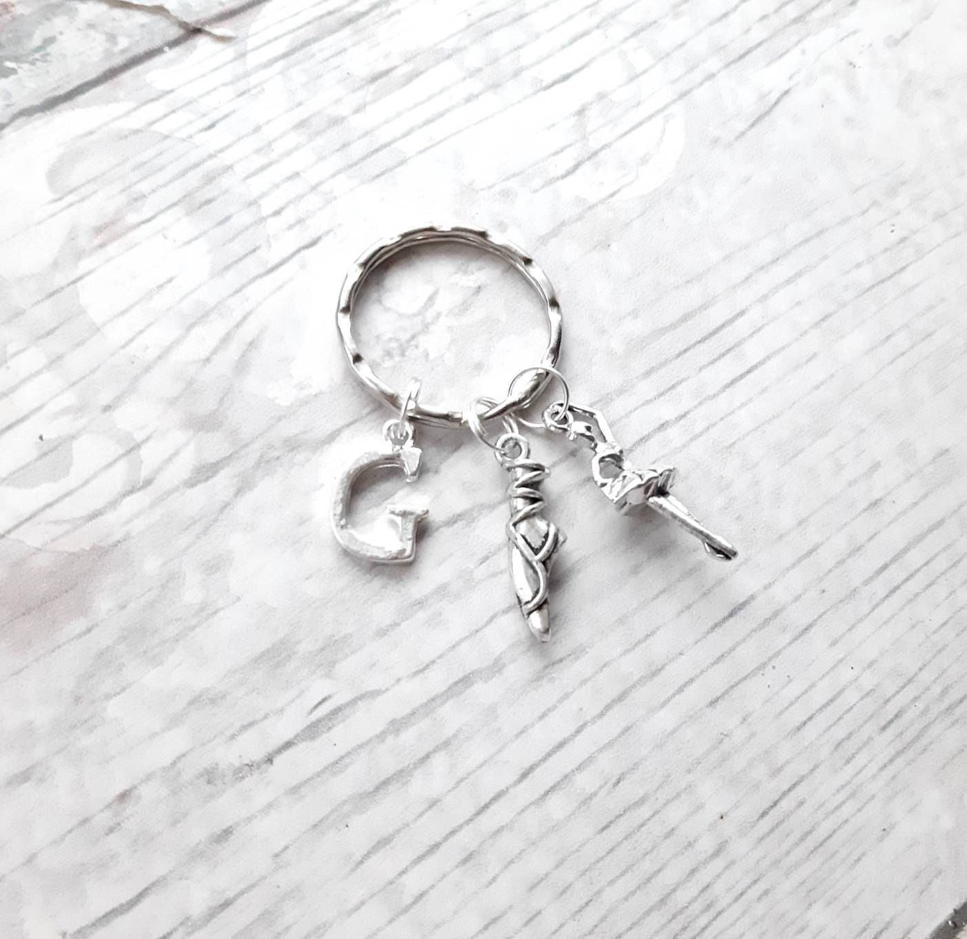 Ballerina keyring, ballet shoe keychain, initial dancer gift, dance recital present, dancing purse charm, pointe shoe keyring