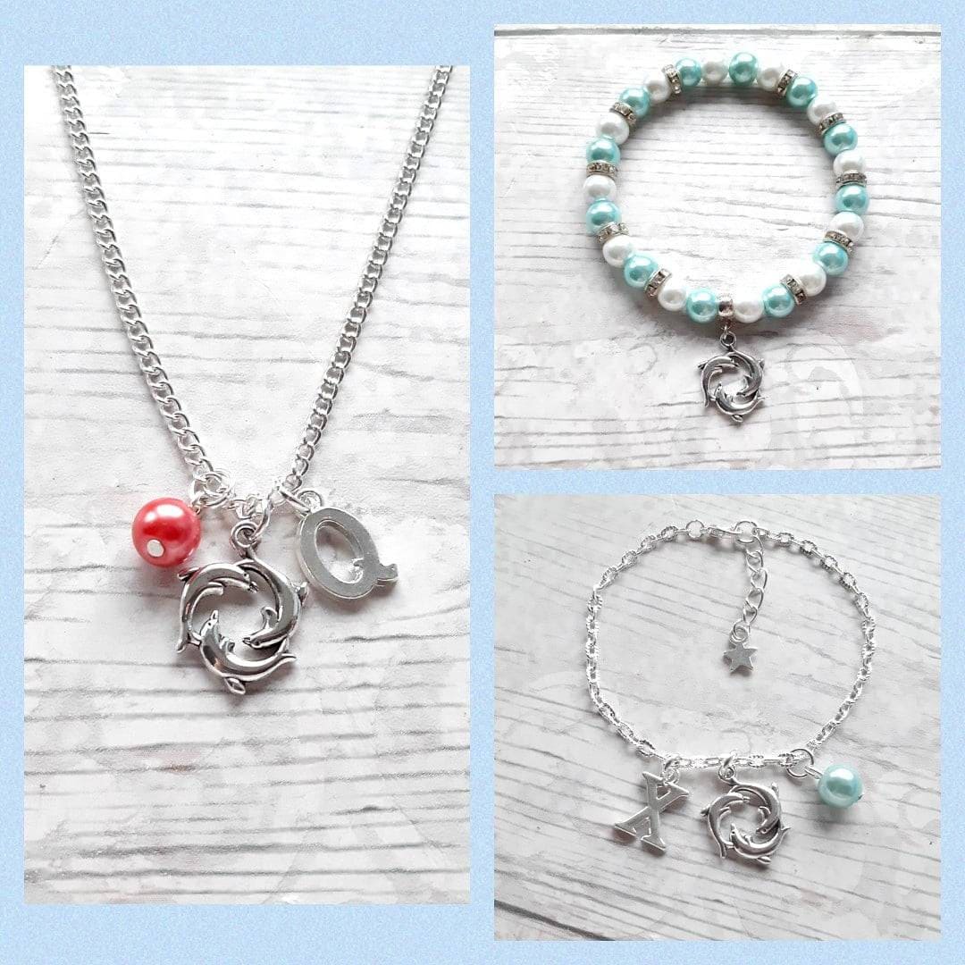 Dolphin necklace, personalised initial jewellery, ocean gift, gifts for girls, nautical present, animal lover