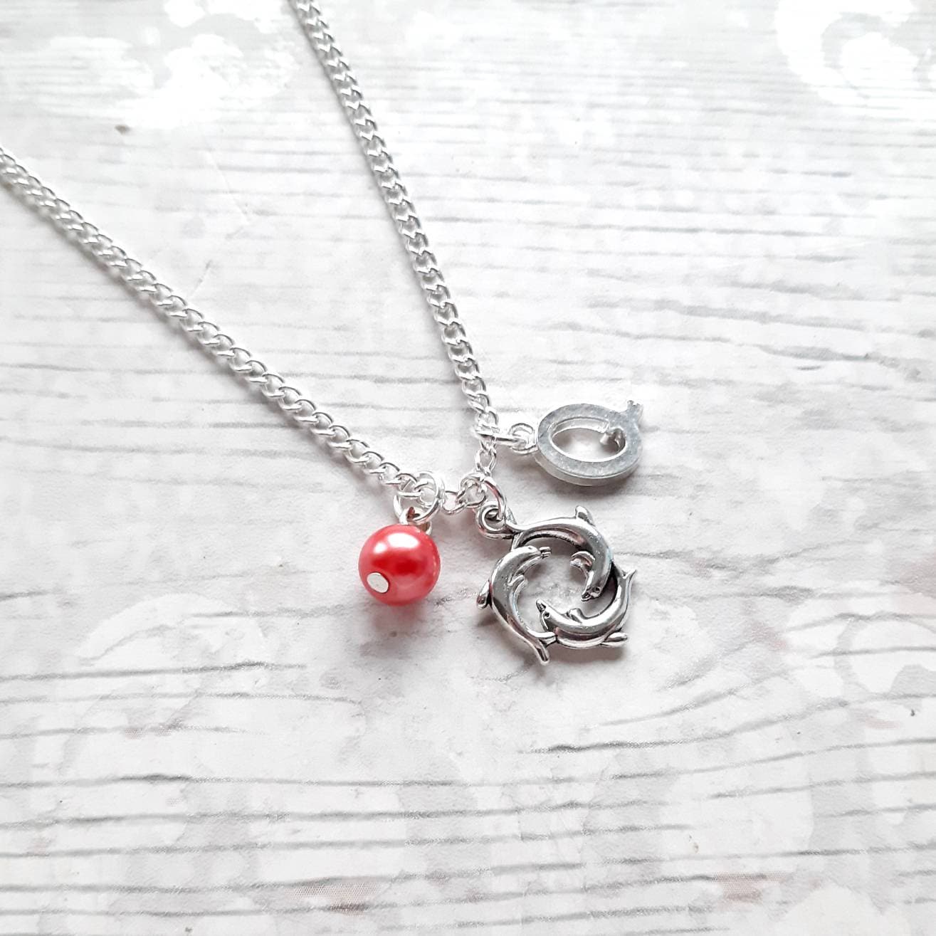 Dolphin necklace, personalised initial jewellery, ocean gift, gifts for girls, nautical present, animal lover