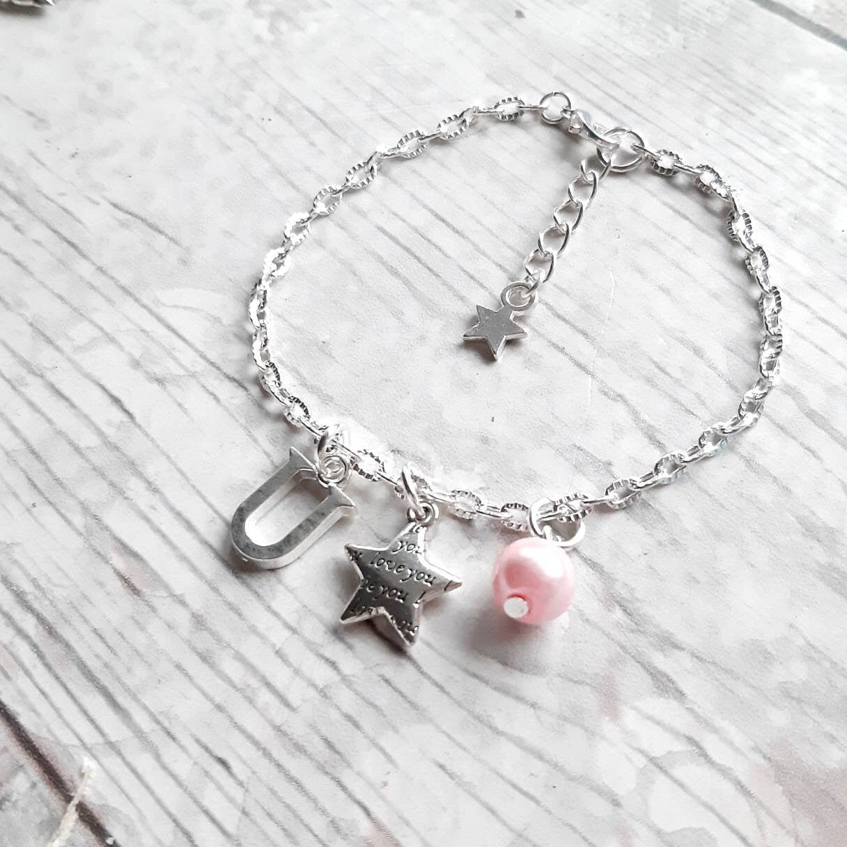 love you bracelet, star bracelet, valentines day jewellery, gift for mum, birthday present, anniversary for wife
