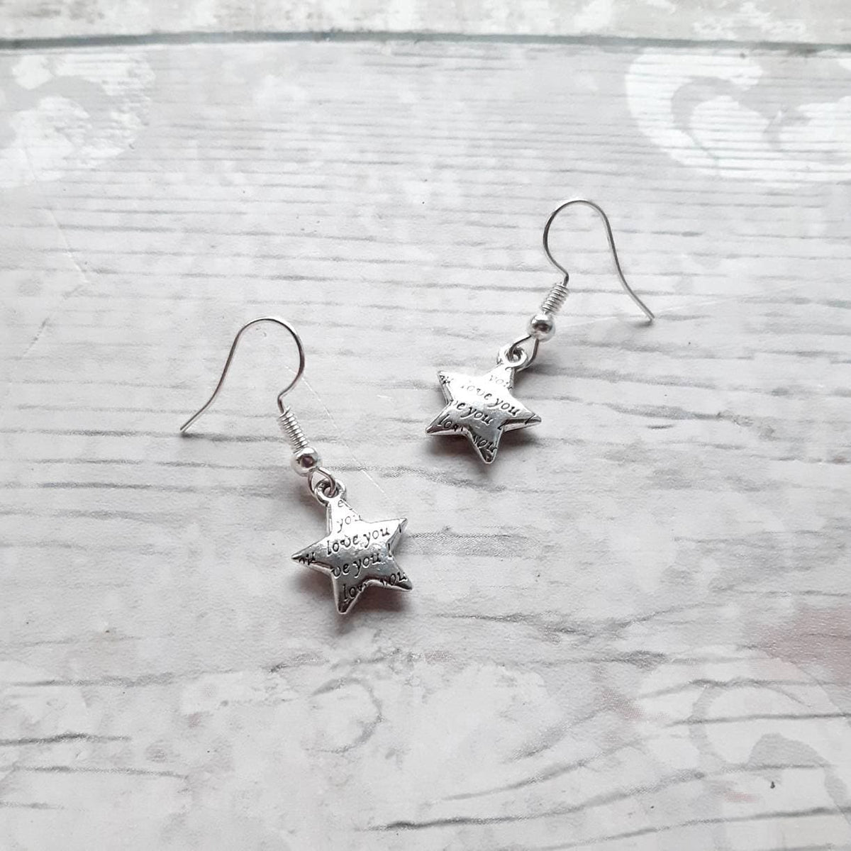 Love you engraved earrings, star earrings, valentines day jewellery, gift for wife, birthday present, stars jewellery