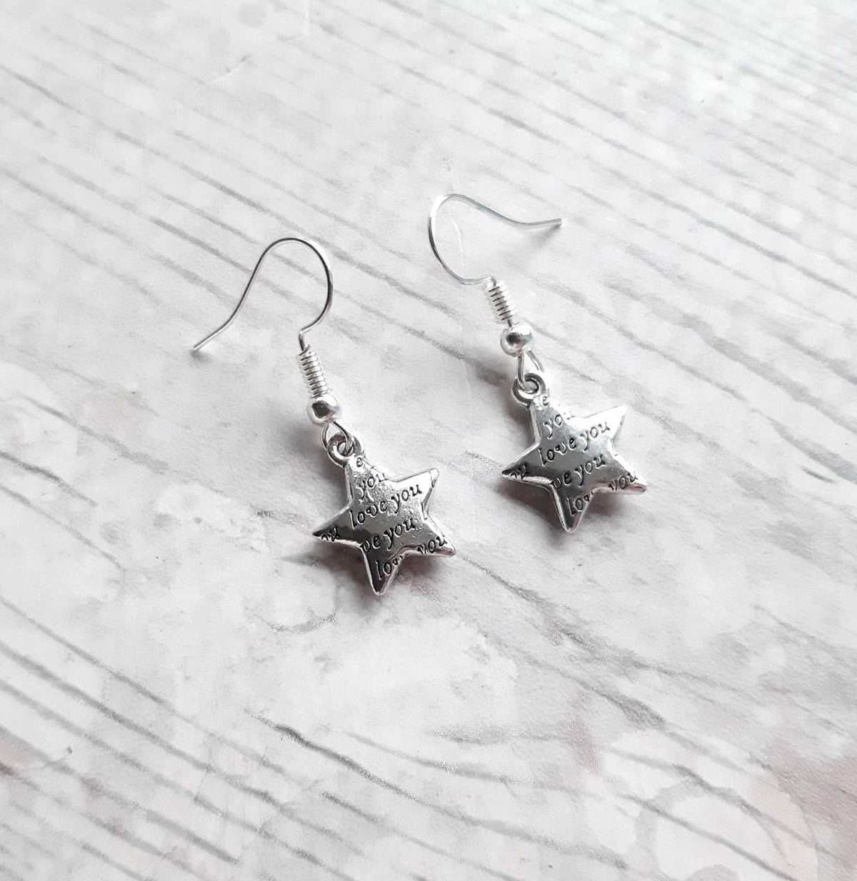 Love you engraved earrings, star earrings, valentines day jewellery, gift for wife, birthday present, stars jewellery