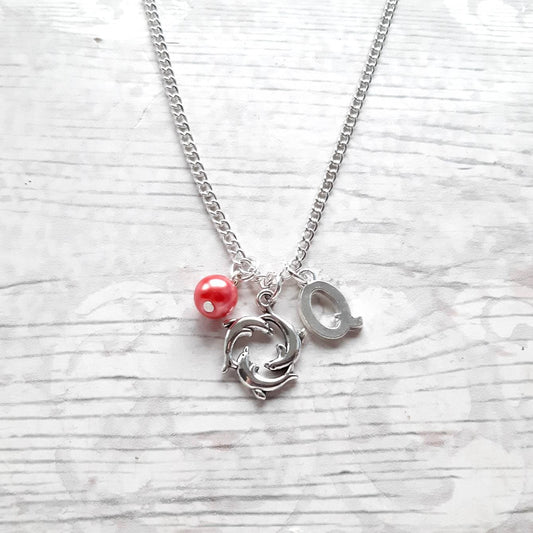 Dolphin necklace, personalised initial jewellery, ocean gift, gifts for girls, nautical present, animal lover