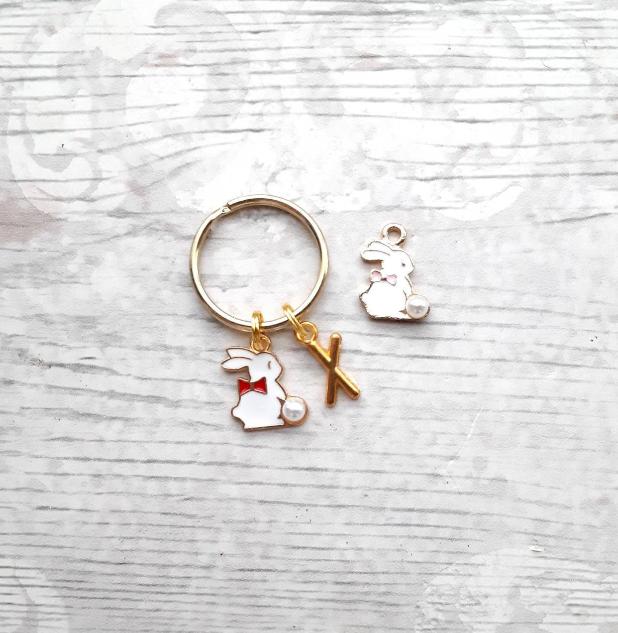 Rabbit keyring, bunny keychain, easter spring accessory, easter bunny gift, animal lover present, cute gifts for girls