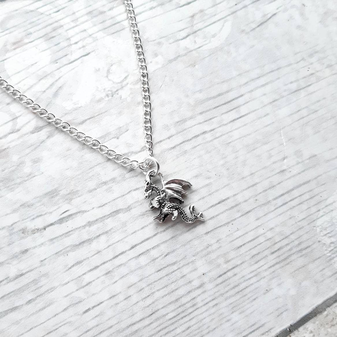 Dragon necklace, fantasy jewellery, initial necklace, medievial jewelry, dragon lover, viking necklace, gothic present, Celtic gift