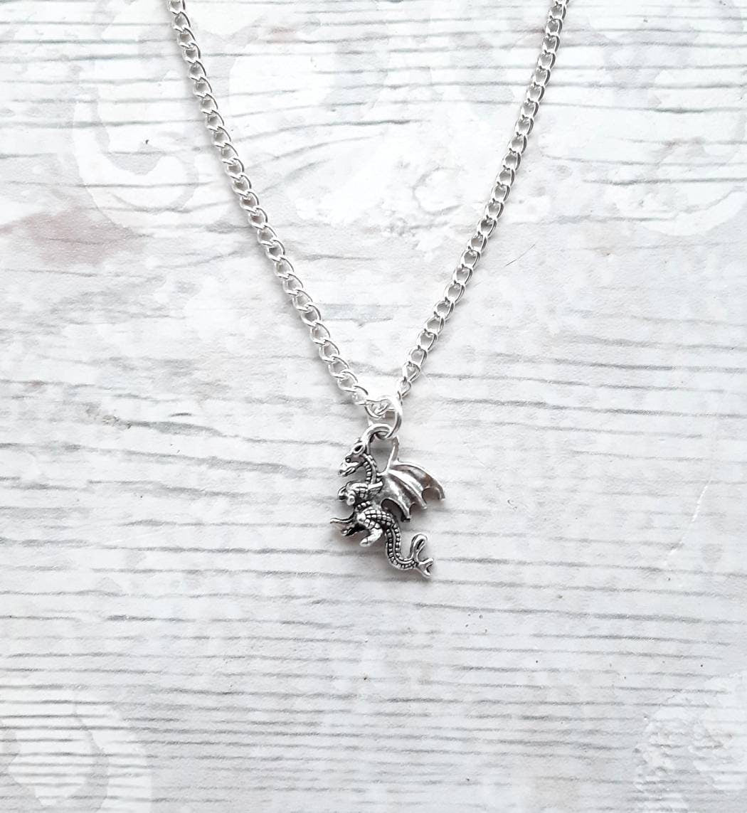 Dragon necklace, fantasy jewellery, initial necklace, medievial jewelry, dragon lover, viking necklace, gothic present, Celtic gift