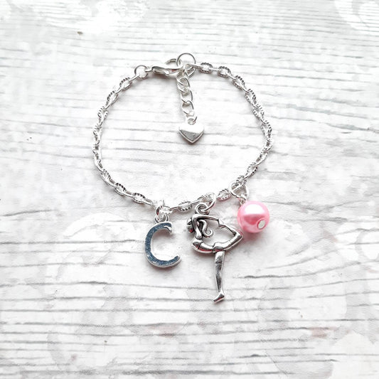Gymnast bracelet, gymnastics jewellery, dance jewelry, personalised present, initial bracelet, dancer present, gifts for girls