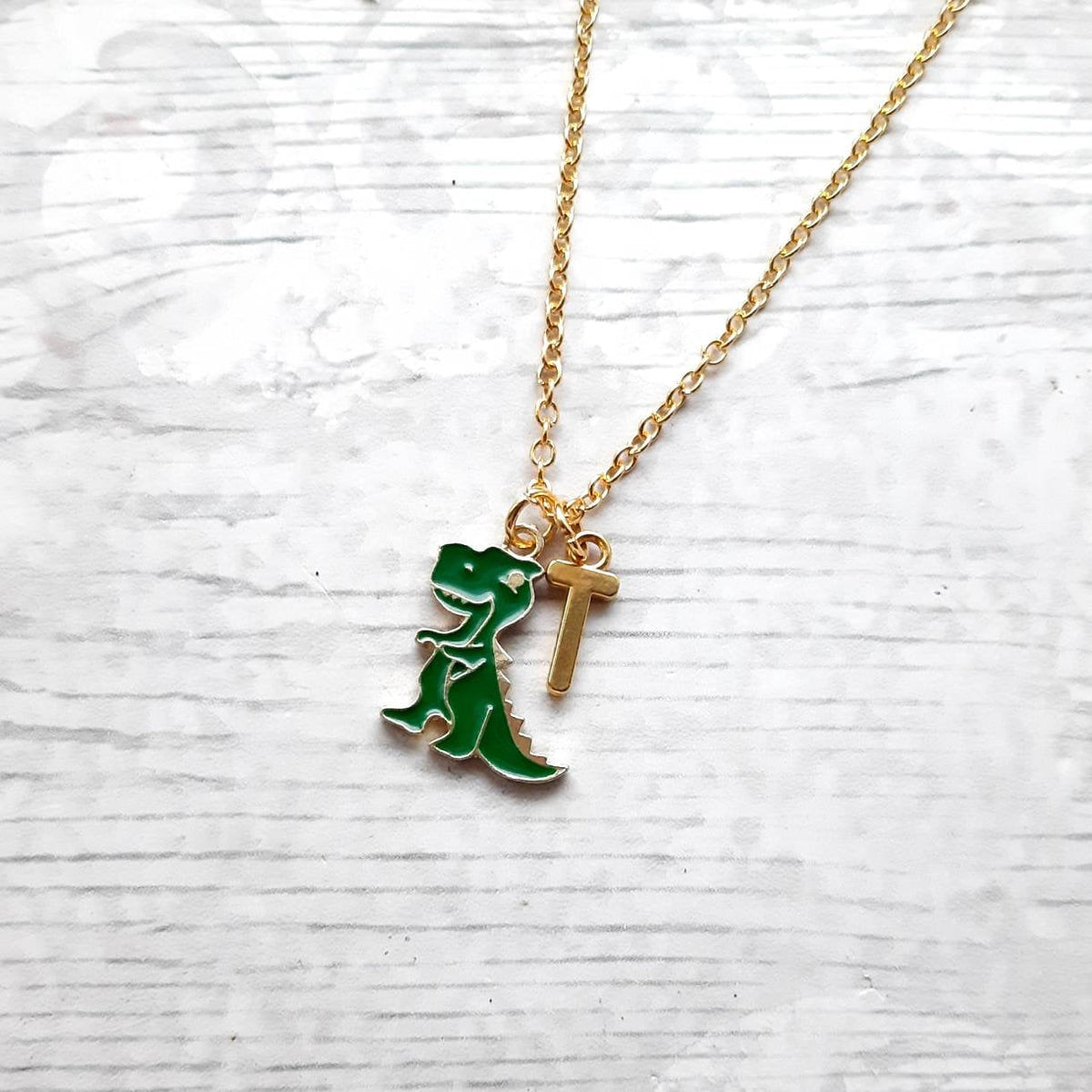 Dinosaur necklace, T-rex jewellery, dino lover, gifts for girls, paleontologist necklace, personalised initial present