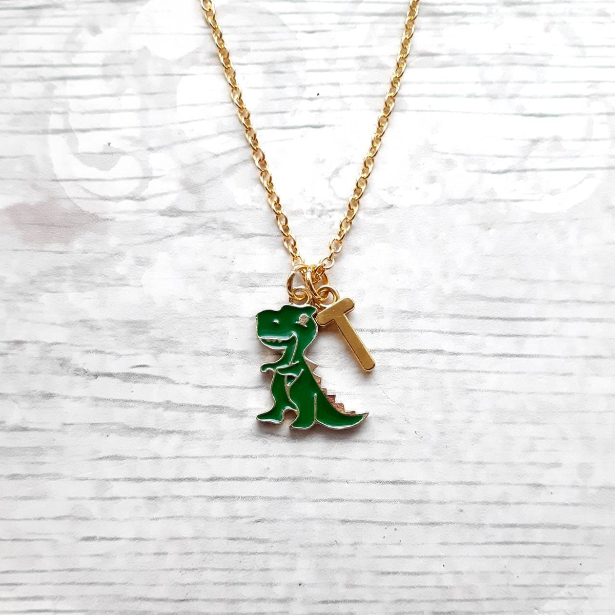 Dinosaur necklace, T-rex jewellery, dino lover, gifts for girls, paleontologist necklace, personalised initial present