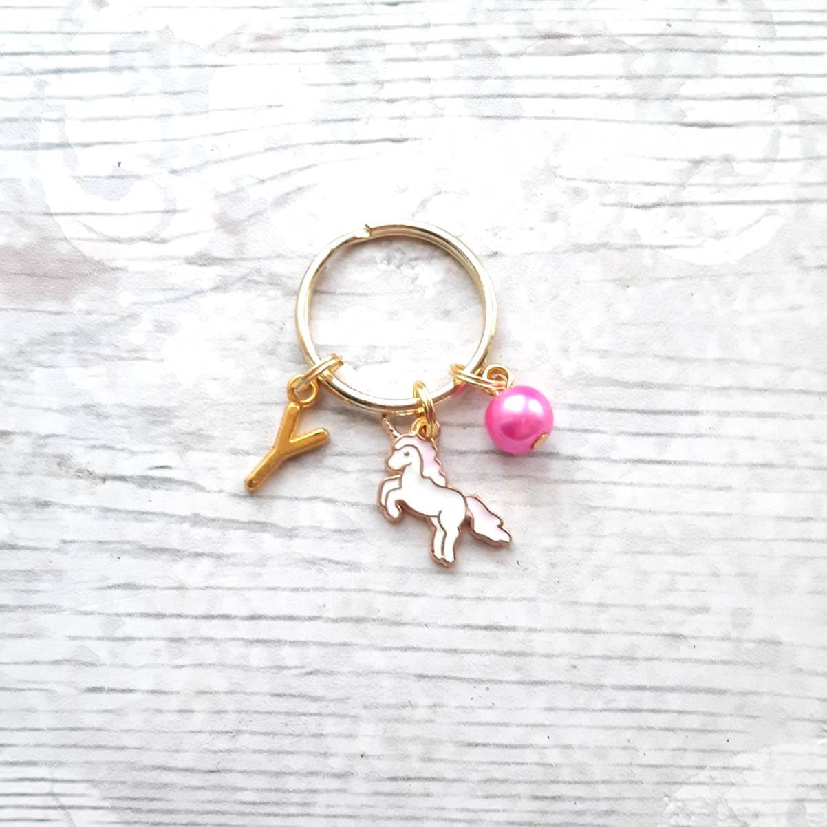 Unicorn keyring, unicorn keychain, personalised initial keyring, unicorn lover present, cute gifts for girls, unicorn birthday party favour