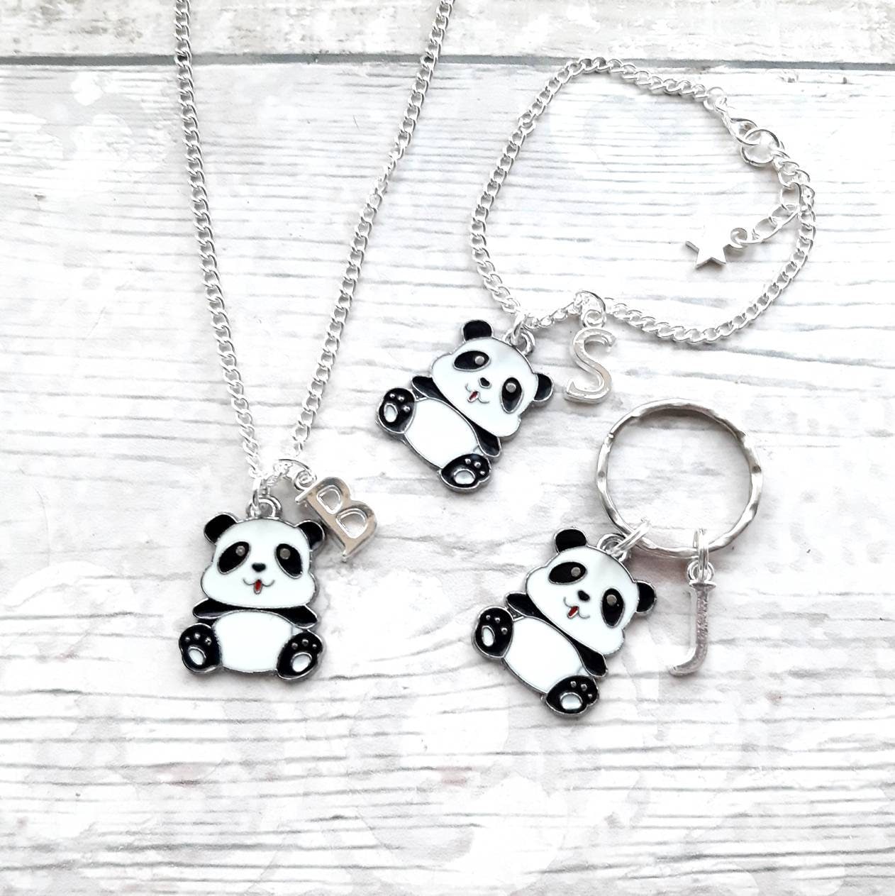 panda necklace, personalised jewellery, personalized initial jewelry, animal necklace, cute bear gift, panda lover present, mothers day