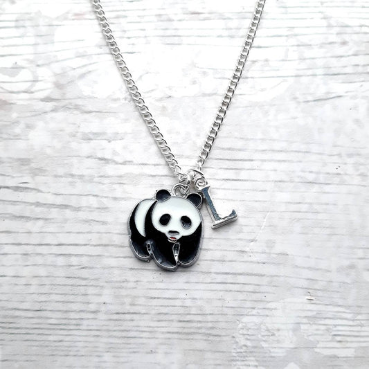 panda necklace, personalised jewellery, personalized initial jewelry, animal necklace, cute bear gift, panda lover present, mothers day