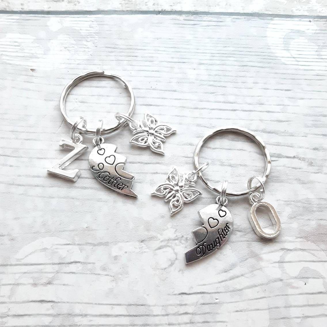 Mother and daughter keyrings, set of 2 key chains, mothers day present, gift for mum and daughter