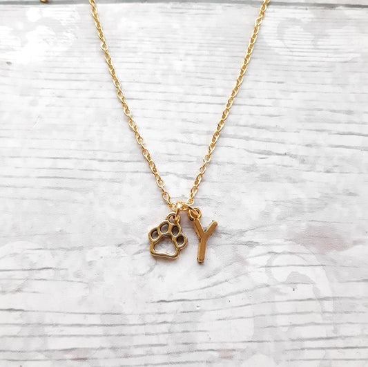 paw print necklace, dog necklace, initial jewellery, personalized jewelry, cute pet gift, animal lover, cat present, paw print pendant