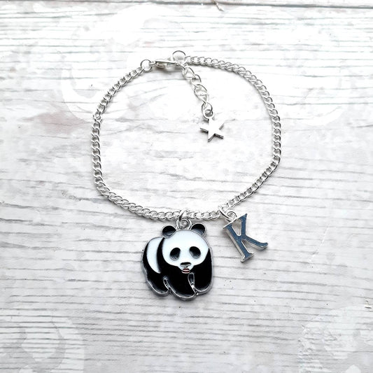 panda bracelet, personalised jewellery, personalized initial jewelry, animal bracelet, cute bear gift, panda lover present, mothers day