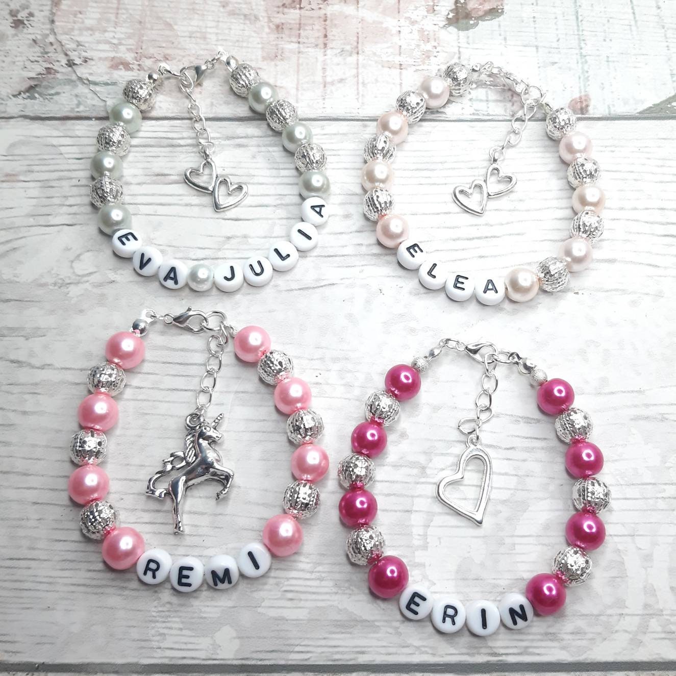 Name bracelet, personalised named jewellery, custom beaded bracelet, flower girl jewelry, wedding thankyou present