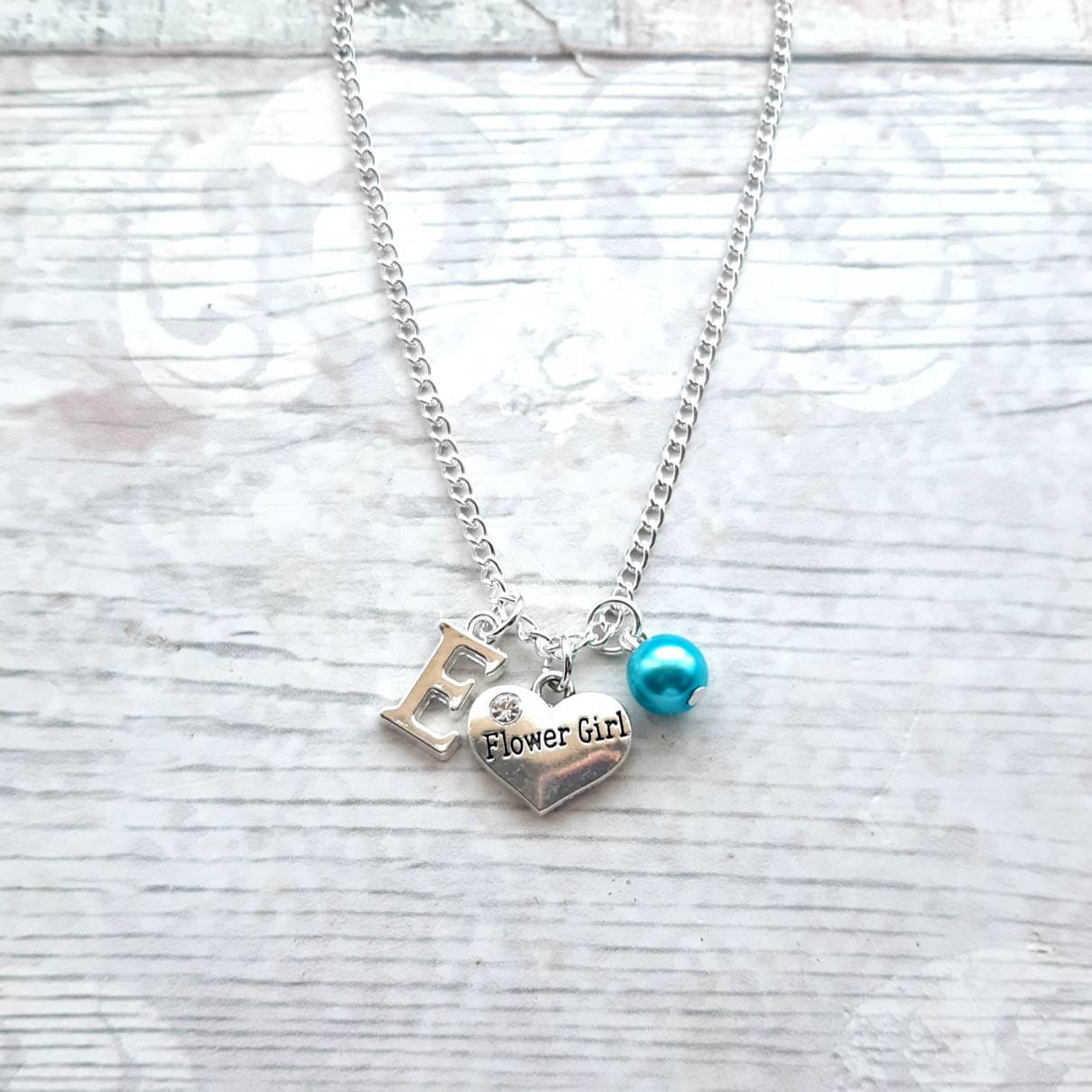 Bridesmaid necklace, flowergirl jewellery, inital jewelry, thankyou gift, personalised necklace, maid of honor present, wedding jewellery
