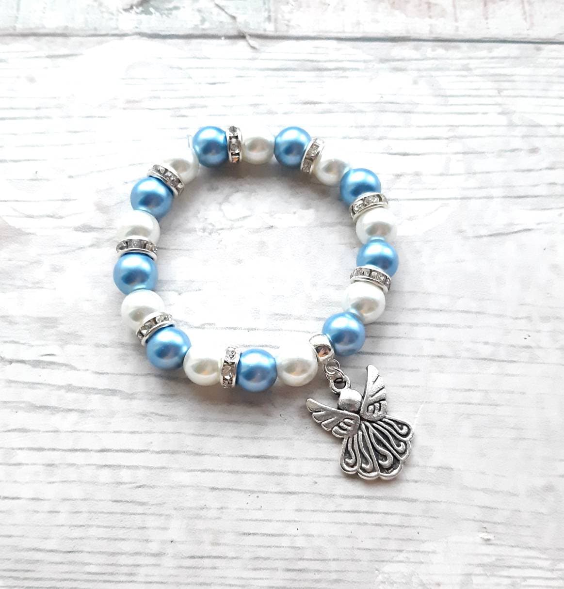 Angel bracelet, memorial gift, our guardian angel, Angel jewellery, christening present, handmade beaded bracelet, gifts for christening,
