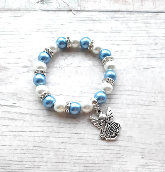 Angel bracelet, memorial gift, our guardian angel, Angel jewellery, christening present, handmade beaded bracelet, gifts for christening,
