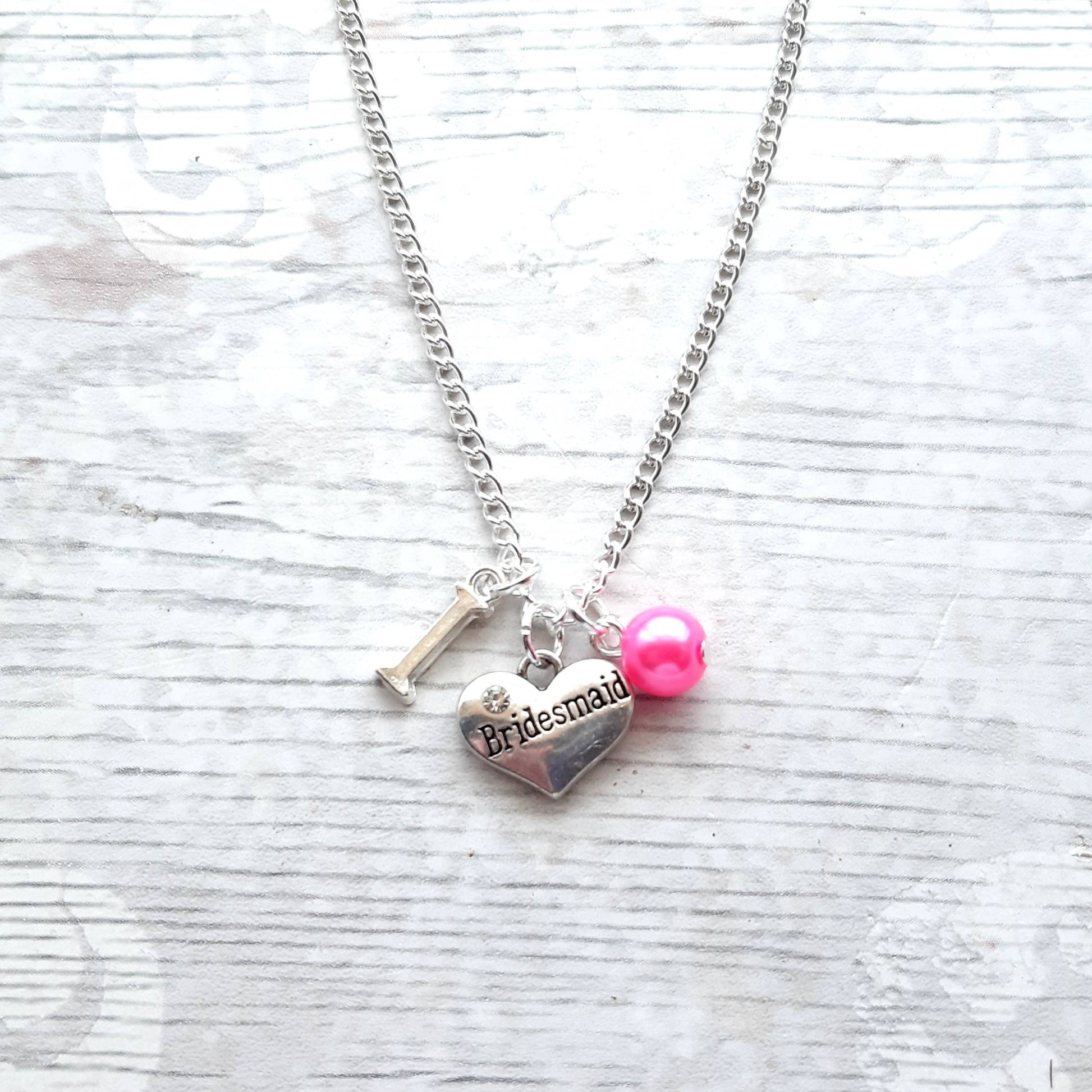 Bridesmaid necklace, flowergirl jewellery, inital jewelry, thankyou gift, personalised necklace, maid of honor present, wedding jewellery