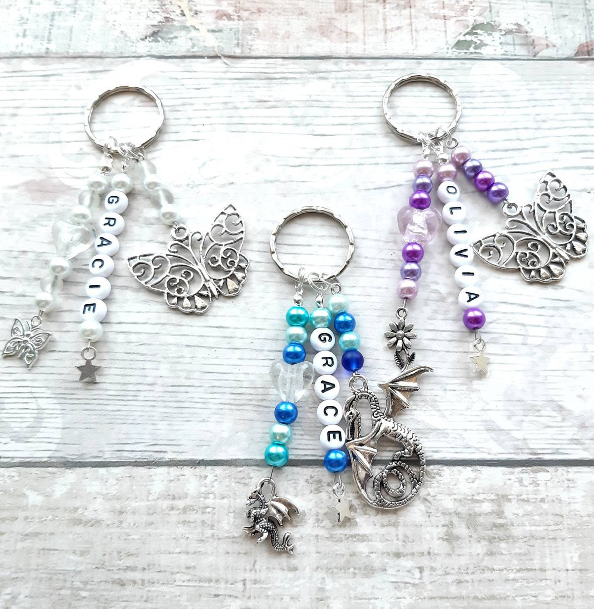 Personalised name keyring, beaded keychain, gifts for her, personalized present, mothers day gift, thankyou bag charm
