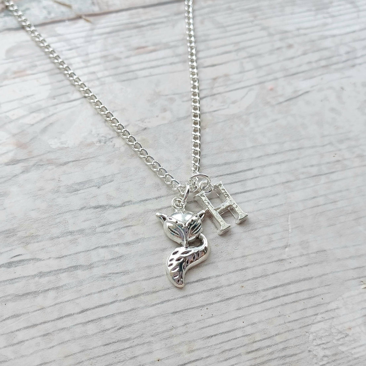 Fox necklace, cute foxy jewellery, woodland forest jewelry, animal necklace, wilderness necklace, personalised initial necklace