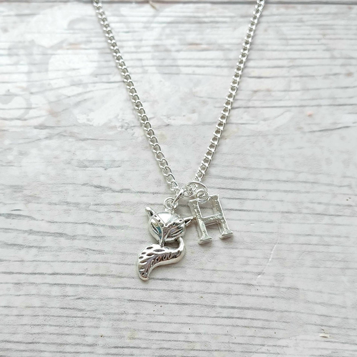 Fox necklace, cute foxy jewellery, woodland forest jewelry, animal necklace, wilderness necklace, personalised initial necklace