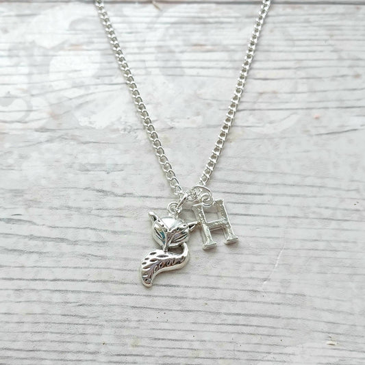 Fox necklace, cute foxy jewellery, woodland forest jewelry, animal necklace, wilderness necklace, personalised initial necklace
