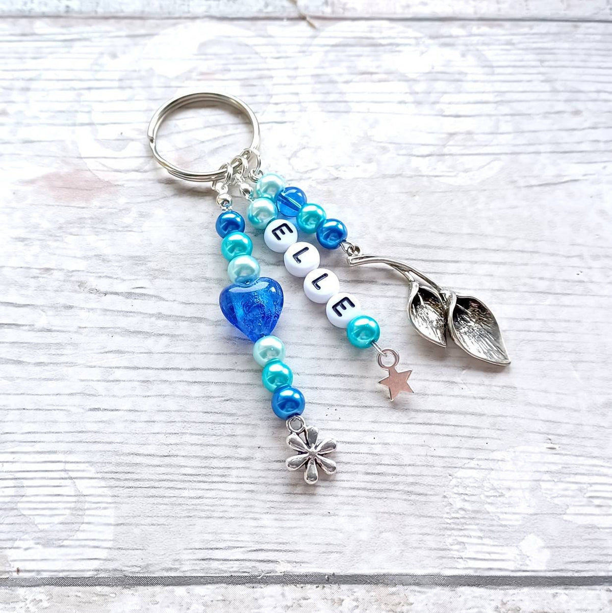 Personalised name keyring, beaded keychain, gifts for her, personalized present, mothers day gift, thankyou bag charm