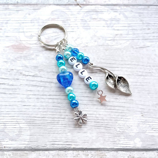 Personalised name keyring, beaded keychain, gifts for her, personalized present, mothers day gift, thankyou bag charm