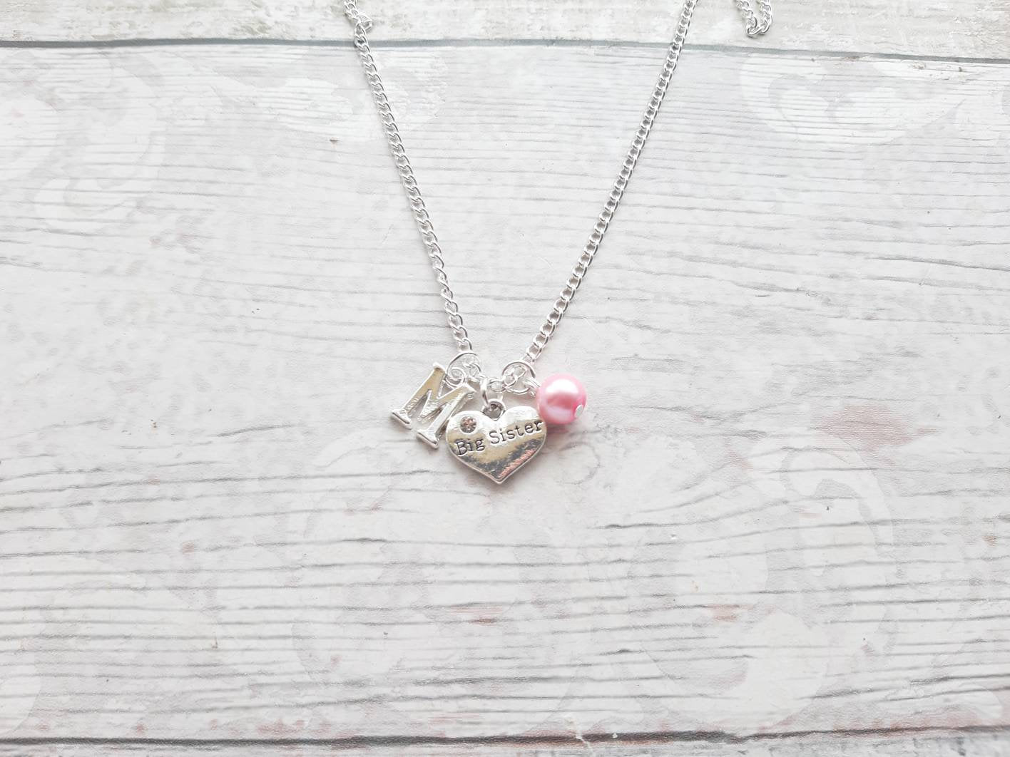 Big sister necklace, initial necklace, best friend jewellery, gift for sibling, little sister present, friendship jewelry