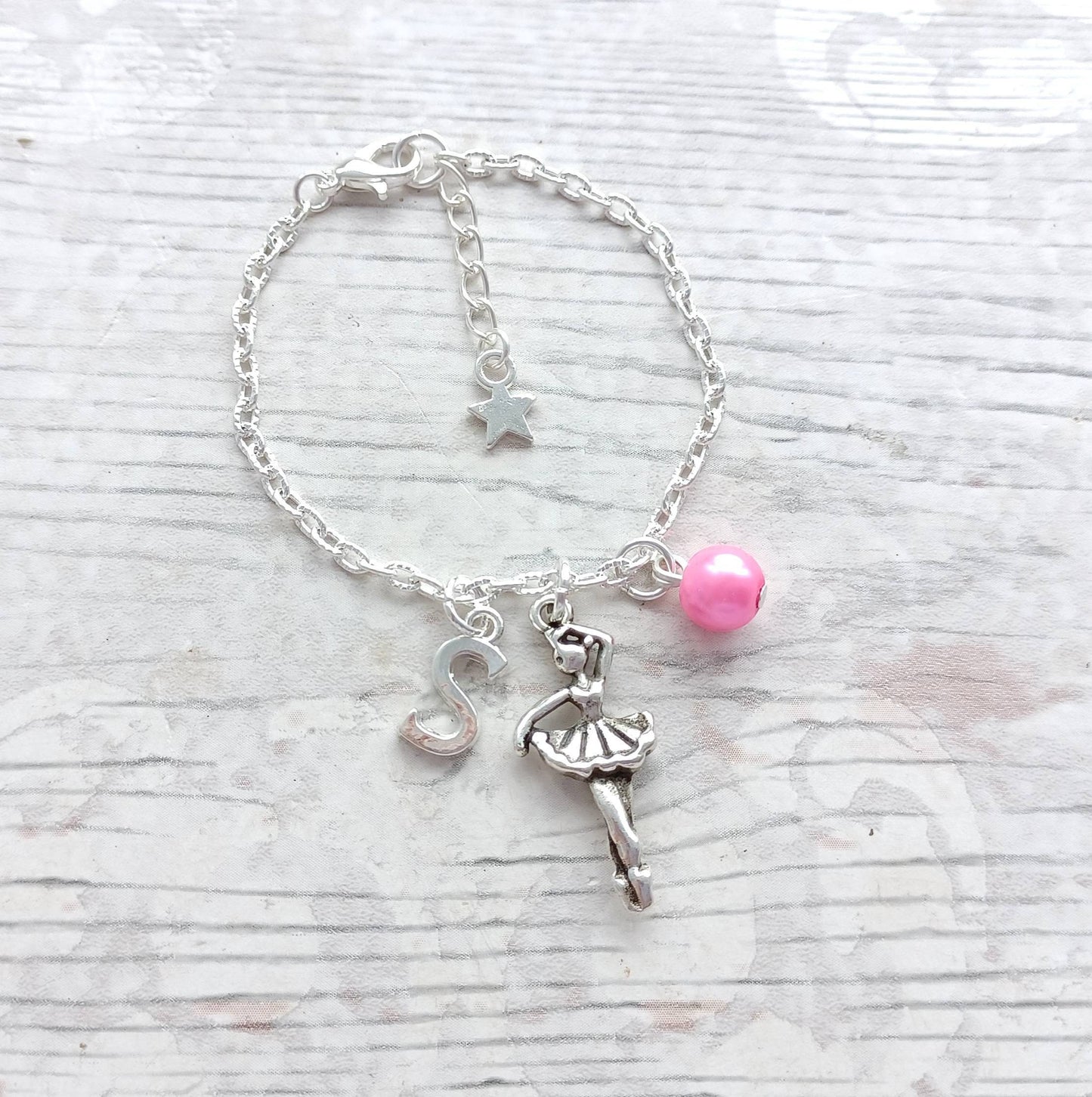 Ballerina bracelet, dancing jewellery, ballet dancer jewelry, personalised present, initial bracelet, gifts for girls, dance recital gift