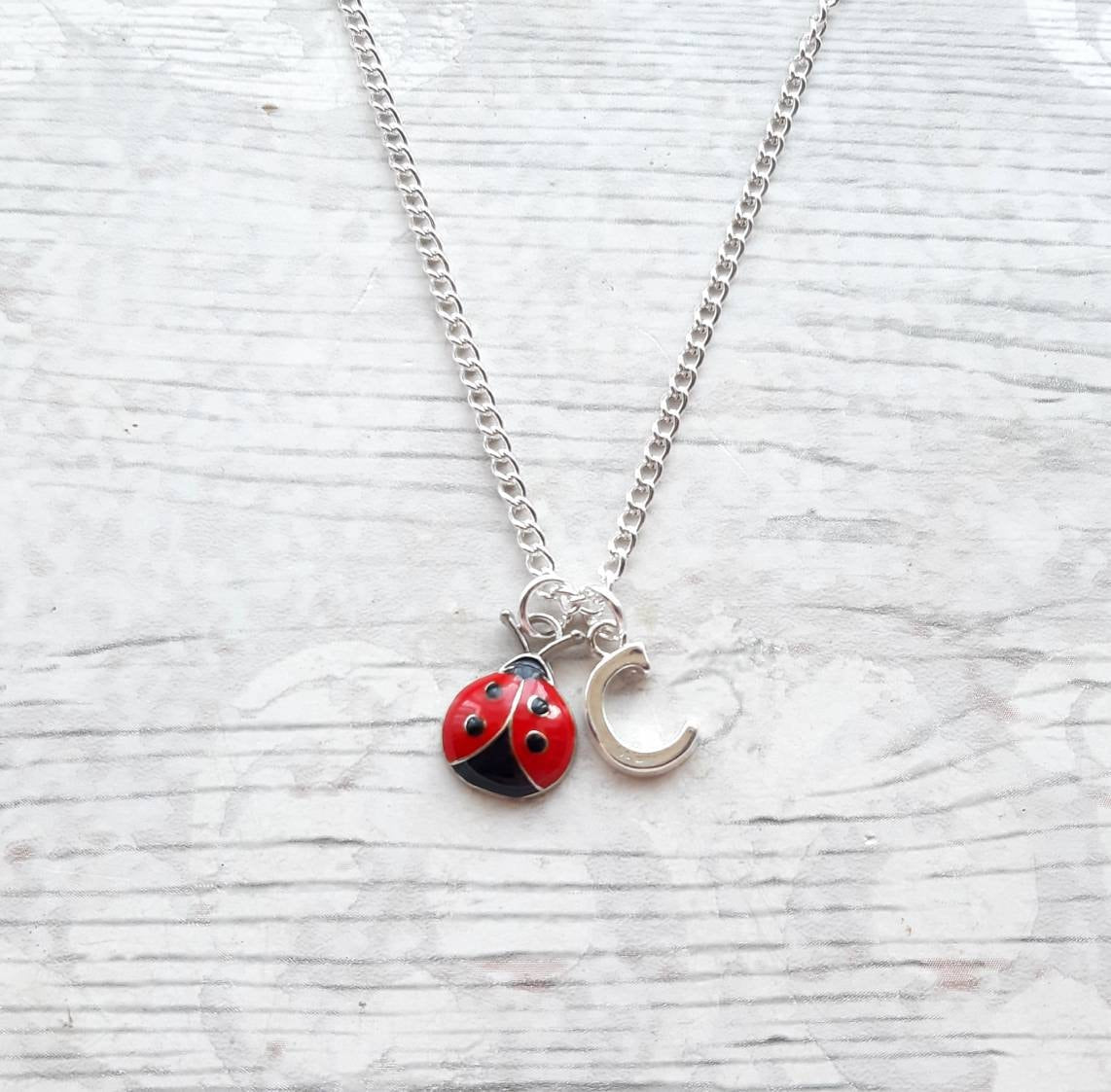 ladybird necklace, personalized initial jewelry, insect necklace, ladybug gift, bug lover present, mothers day gift