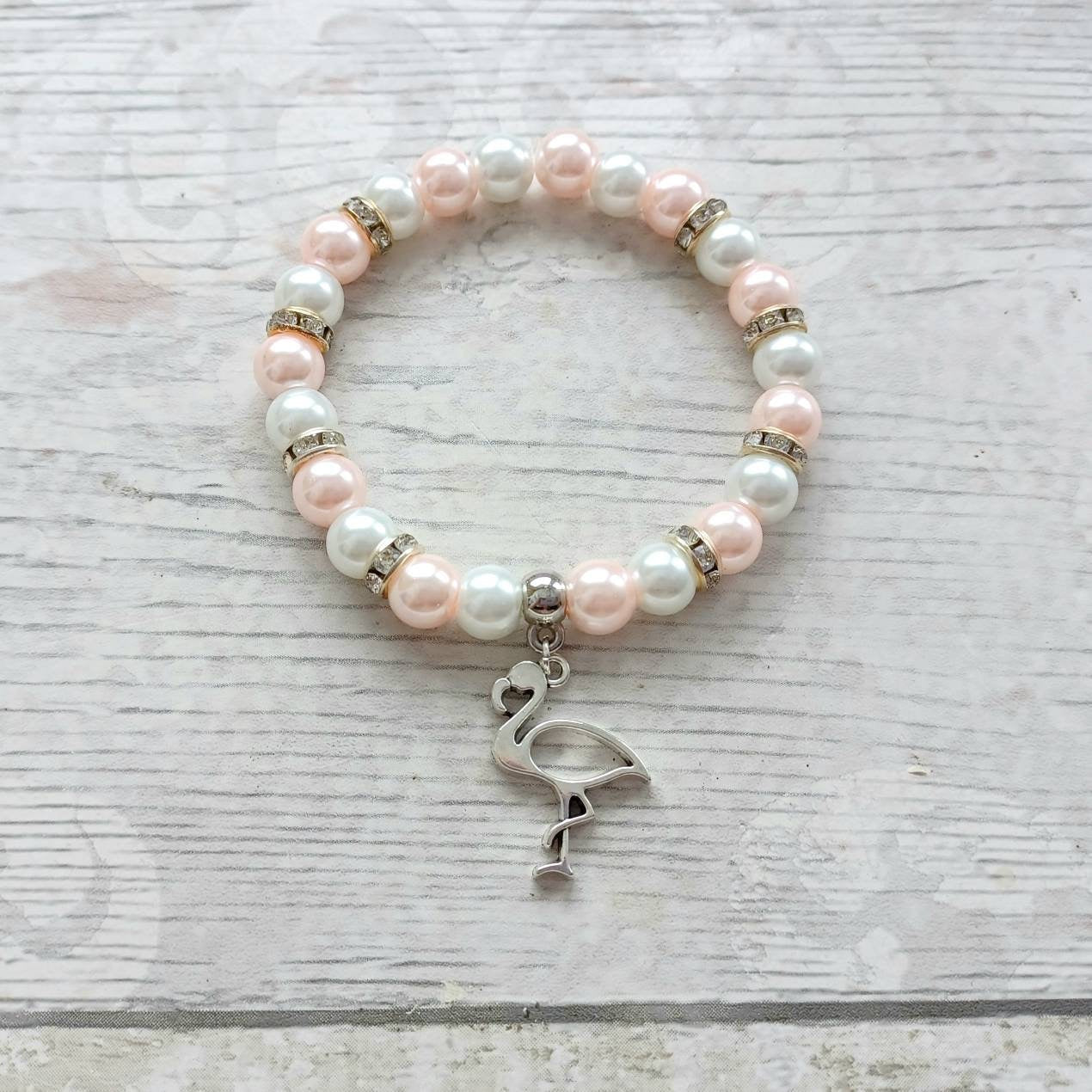 flamingo bracelet, tropical bird jewellery, summer accessory, funky gift for girls, animal lover, beaded bracelet