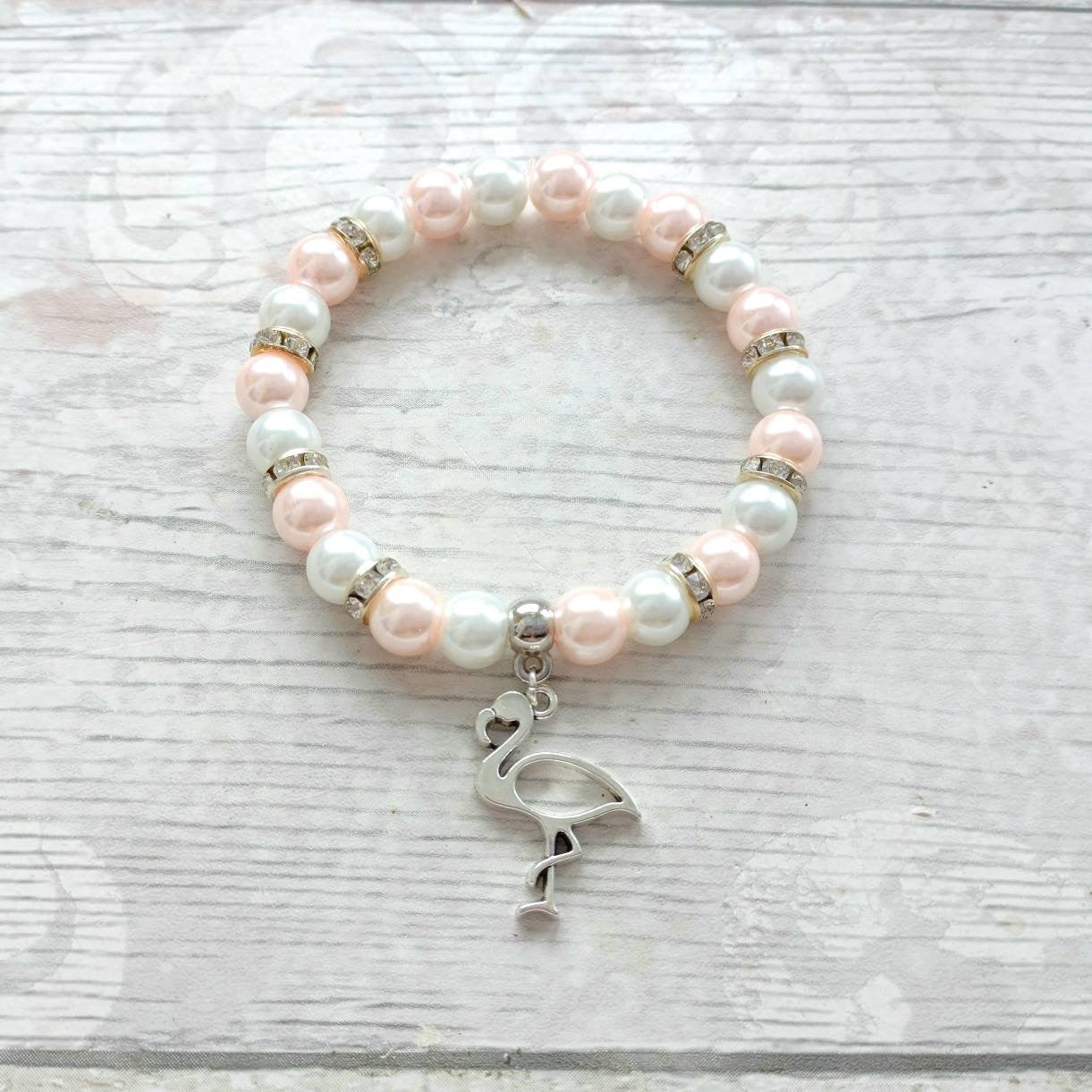 flamingo bracelet, tropical bird jewellery, summer accessory, funky gift for girls, animal lover, beaded bracelet