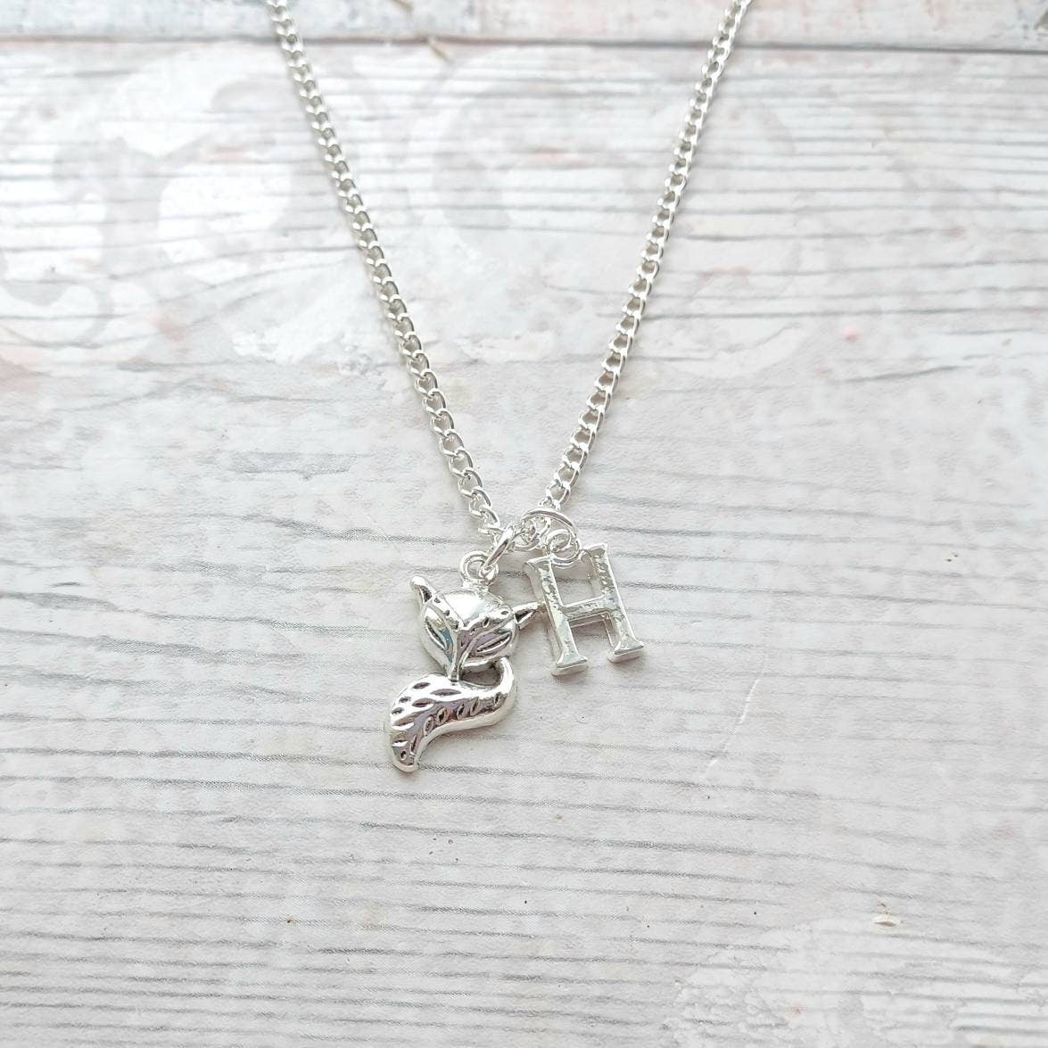 Fox necklace, cute foxy jewellery, woodland forest jewelry, animal necklace, wilderness necklace, personalised initial necklace