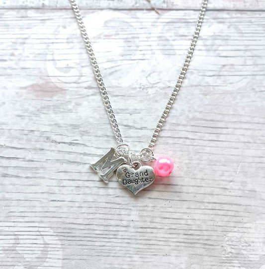 Granddaughter necklace, initial necklace, grand daughter jewellery, gift for daughter, grand child present, friendship jewelry,