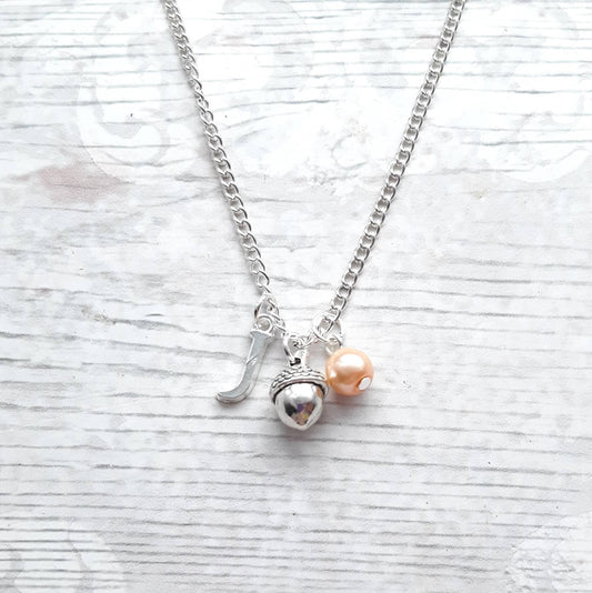 Acorn necklace, woodland jewellery, Autumn gift, personalised initial necklace, birthday present,