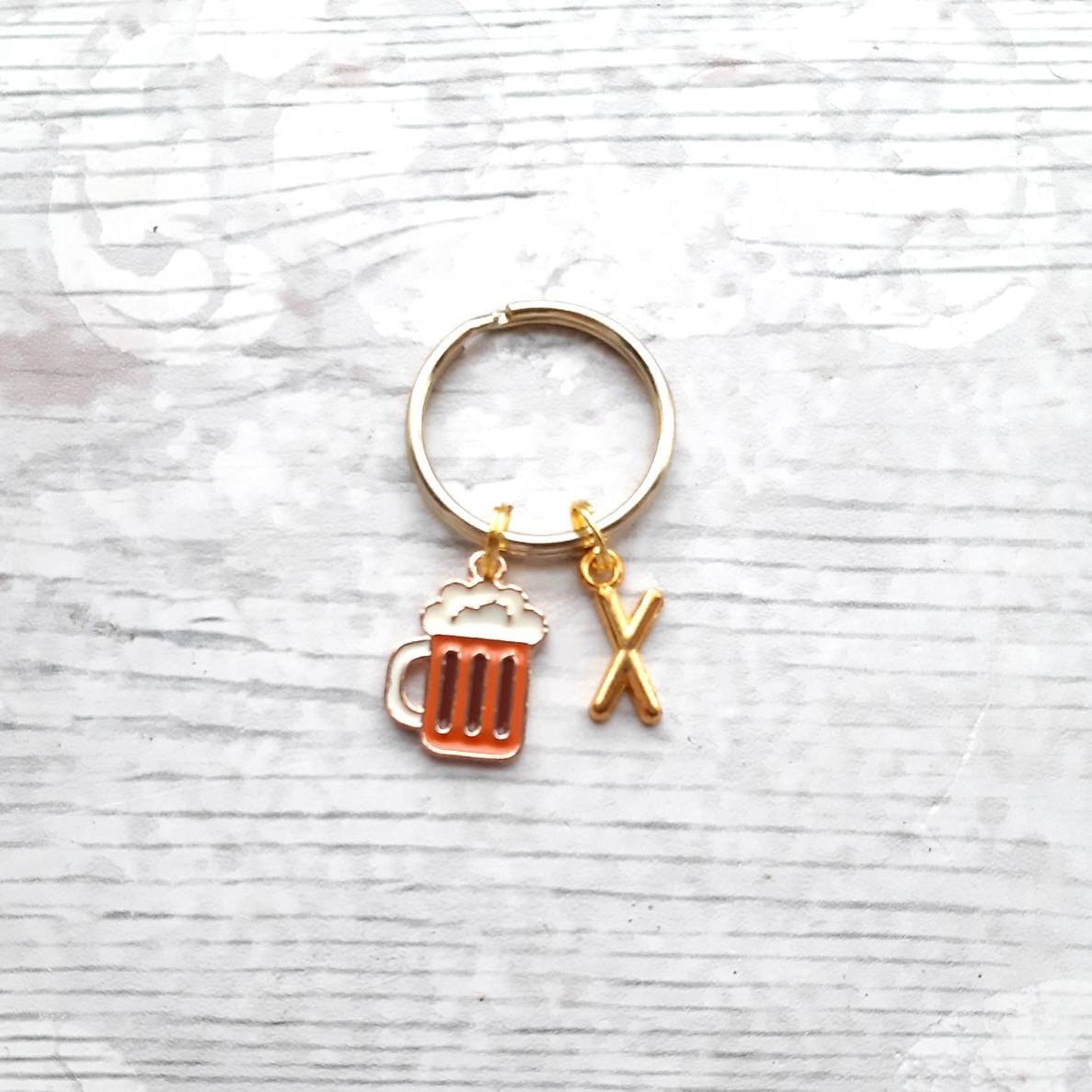 Beer keyring, beer lover gift, fathers day present, personalised initial keychain, gift for dad