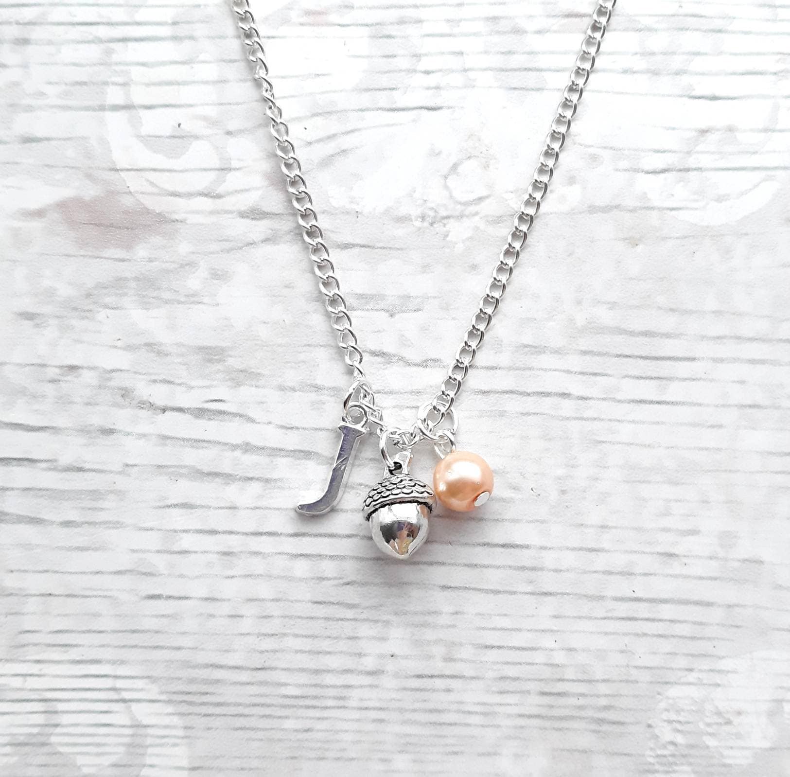 Acorn necklace, woodland jewellery, Autumn gift, personalised initial necklace, birthday present,