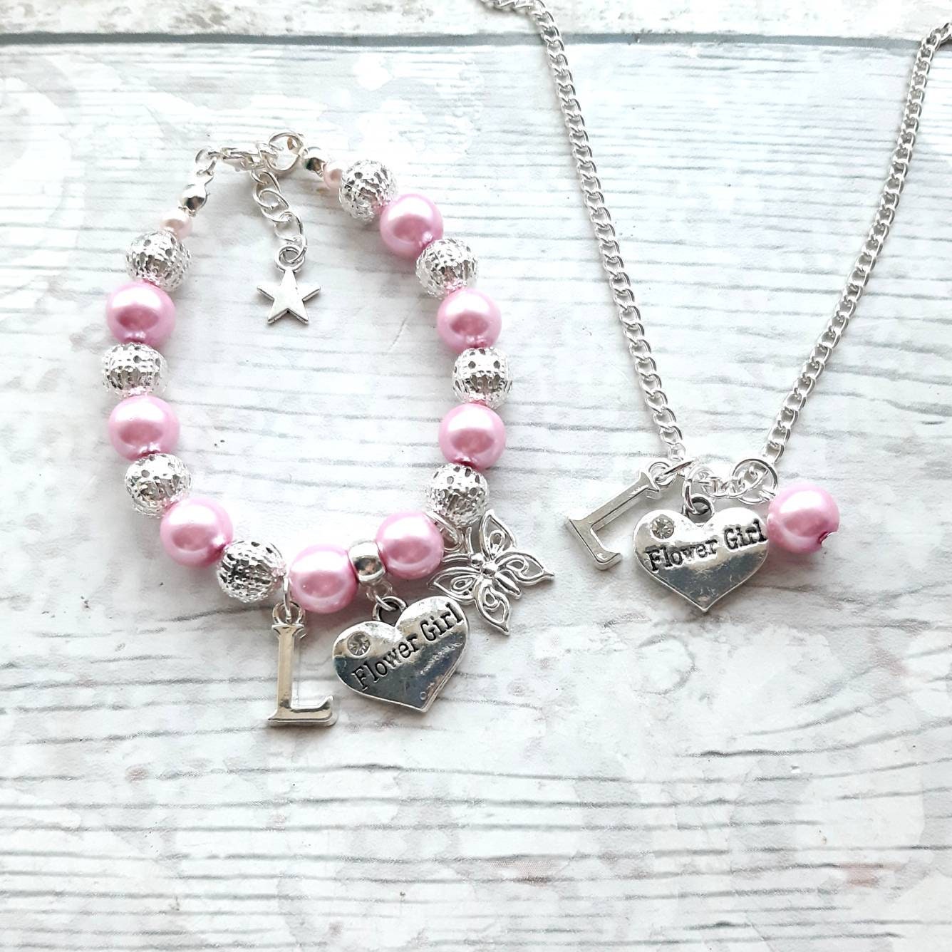 Bridesmaid necklace, flowergirl jewellery, inital jewelry, thankyou gift, personalised necklace, maid of honor present, wedding jewellery