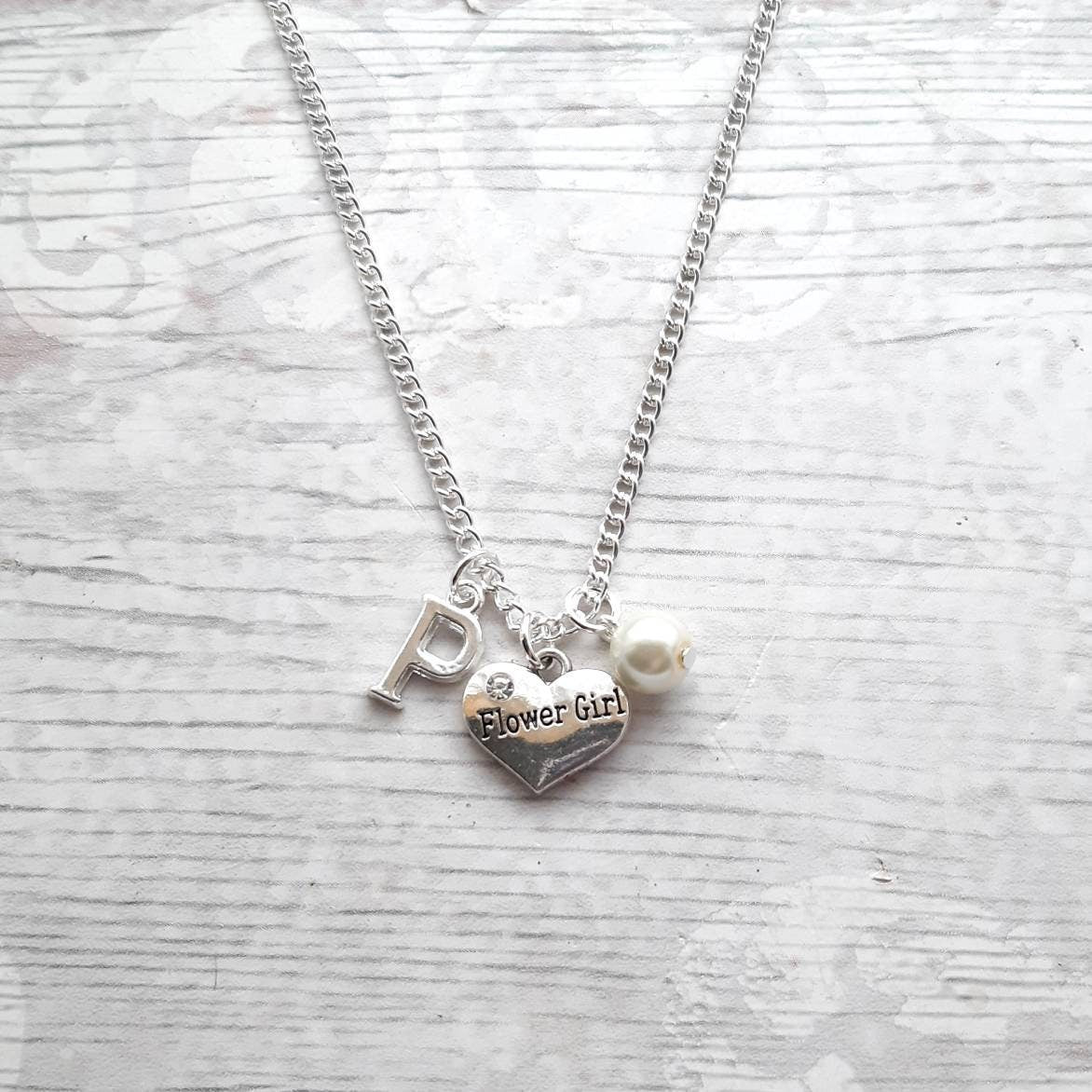 Bridesmaid necklace, flowergirl jewellery, inital jewelry, thankyou gift, personalised necklace, maid of honor present, wedding jewellery