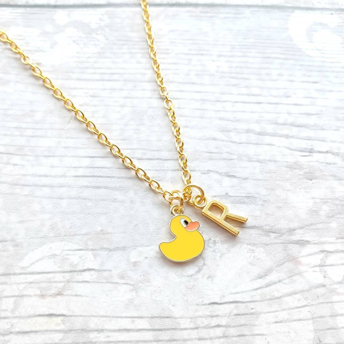 Duck necklace, rubber duckie jewellery, bird lover, personalised initial necklace, cute birthday present, gifts for her